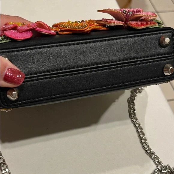 Mary Frances Princess Black Clutch with Jewel and Floral Authentic - Picture 4 of 9